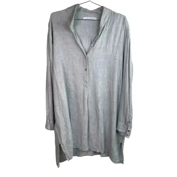 Elemente Clemente Gray Linen Long Sleeve Button Down Tunic - Picture 2 of 7